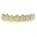 Hip hop gold plated teeth grillz set with sparkling iced out rhinestones for 8 teeth - Gold Top Grill (8 Teeth Inlaid)