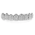 Hip hop style teeth grills with iced out silver plating and pave set cubic zirconia stones - Silver Top Grill (8 Teeth Inlaid)