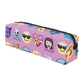 Vista dettagliata dell'astuccio rosa con stampa emoji e chiusura a zip nera - Rosa Stampa Emoji (Bd807)
