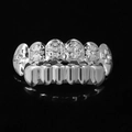 Silver hip hop teeth grills set featuring iced out cross design and smooth silver finish - Silver Set (Cross Design and Smooth)