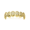 Hip hop gold teeth grillz with cross pattern diamond studs for the upper row - Gold Top Grill (Cross Design)
