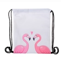 Détail de l'imprimé flamant rose sur sac à cordon blanc avec cordons noirs - Motif de Flamant Rose(skd29032)