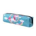 Sky blue oxford cosmetic bag with rainbow unicorn print and durable black zipper - Rainbow Unicorn Style (Bd821)