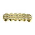 Hip hop style gold plated six teeth grills with double row clear sparkling zircon stones - Gold Bottom Grill (2-Row Diamonds)