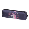 Dettaglio dell'astuccio in tela Oxford viola con stampa di unicorno e fiori colorati - Stile Unicorno Viola (Bd818)