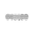 Silver hip hop dental grillz with double row of clear rhinestones and plated finish - Silver Bottom Grill (2-Row Diamonds)