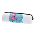Close-up of Oxford fabric pencil case with pink flamingo print and Scooter Lover text - Pink Flamingo (Bd819)