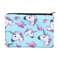 Detailed view of sky blue cosmetic bag featuring unicorn print and black zipper closure - Sky Blue Unicorn Printed (fxhzb756)