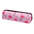 Detail of pink canvas makeup bag with flamingo patterns and black zipper closure - Flamingo Polka Dot Style (Bd823)