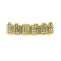 Hip hop gold plated six teeth grills with shiny cubic zirconia stones for rappers - Gold Top Grill (Square and Round Diamonds)