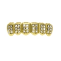 Hip hop style gold plated six-tooth grills with sparkling diamond encrusted cubic zirconia - Gold Bottom Grill (Square and Round Diamonds)