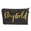 Détail de la trousse à maquillage noire avec imprimé Stay Gold doré et fermeture éclair - Impression Artistique Stay Gold (hzb856)