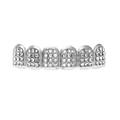 Silver iced out six-teeth grills with square and round pave-set clear zircons - Silver Top Grill (Square and Round Diamonds)