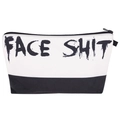 Chic black and white makeup bag with bold FACE SHIT letter print and side strap - Black and White Letter Print Style (hzb876)
