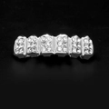Hip hop silver-plated six-tooth grillz with sparkling clear square and round rhinestones - Silver Bottom Grill (Square and Round Diamonds)