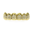 Hip hop style six-tooth dental grillz in gold finish with sparkling clear diamonds - Gold Top Grill (6 Teeth and 8 Diamonds)