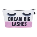 Detail view of the durable black metal zipper closure on a canvas cosmetic travel pouch - Eyelash Print Style (hzb880)