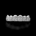 Hip hop silver plated single row teeth grillz with sparkling clear rhinestones - Silver Top Grill (6 Teeth and 8 Diamonds)