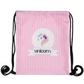 Sac à dos à cordon rayé rose avec un imprimé licorne coloré et des cordes noires - Licorne à Rayures Rose Blanc (skd29042)