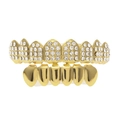 Hip hop gold teeth grillz set featuring iced out top diamonds and polished bottom - Gold 8-Teeth Set (Top Inlaid and Bottom Smooth)