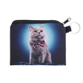 Digital print coin purse with British Shorthair cat and pink bow tie, canvas wallet with keyring - Starry Sky Bowtie Cat (lqb3003)