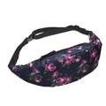 Detailansicht der dunkelblauen Bauchtasche mit rosa Rosen und verstellbarem Gurt - Dunkelblaues Blumenmuster (yab906)