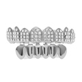 Hip hop style silver plated teeth grills set with sparkling micro pavé crystals - Silver 8-Teeth Set (Top Inlaid and Bottom Smooth)