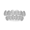 Hip-hop silver diamond-cut teeth grillz set featuring top and bottom rows of polished metal - Silver Set (Cross Cut Style)