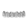Silver six-tooth grills with sparkling zircon poker patterns A and K for hip hop style - Silver Top Grill (Poker Design)