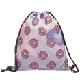 Detail of drawstring backpack with purple tie-dye background and doughnut print - Donut Print (skd27124)