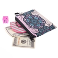 Pink and blue mandala print canvas coin purse with zipper and metal ring attachment - Mandala Print Style (lqb3008)