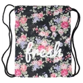 Sac à dos à cordon floral avec imprimé fleurs roses et texte fresh blanc sur fond noir - Style à Imprimé Floral (skd27073)