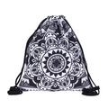 Drawstring backpack with black geometric mandala print on white durable canvas fabric - Black and White Mandala Pattern (skd27129)