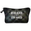 Beauty case nero con scritta WEAR BLACK OR STAY NAKED e motivo a rombi in 3D - Stile Slogan con Motivo Trapuntato (hzb869)