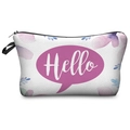 Close-up of floral makeup bag with Hello print, canvas texture and black zipper - Hello Floral Style (hzb802)