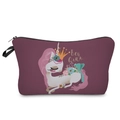 Detail view of purple unicorn makeup bag with 'Be the Queen' print and gold crown - Purple Unicorn Print Style (hzb907)