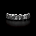 Grillz hip hop en argent poli avec texture martelée et design à 6 dents interconnectées - Dents Supérieures en Argent (Gravé)