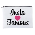 White canvas pouch with Insta Famous print and pink heart for makeup or stationery storage - Insta Famous Letter Print (fxhzb766)