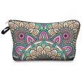 Digital print mandala cosmetic bag with colorful floral pattern and black zipper handle - Mandala Print (hzb758)