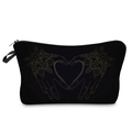 Cosmetic bag with gold hand heart mandala print on black pouch and zipper strap - Black Mandala Heart Print (hzb918)