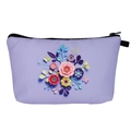 Detailed view of purple floral makeup bag with vivid 3D rose print and black zipper - Purple Floral (hzb886)