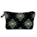 Detail view of colorful bohemian pattern printing on black zipper toiletry bag - Mandala Print (hzb735)