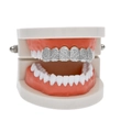 Grillz hip hop argentés avec texture taillée en diamant pour six dents supérieures - Dents Supérieures en Or (Style Croix)