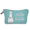 Teal cute alpaca yoga print makeup bag with zipper and hand strap for travel storage - Teal Yoga Llama (hzb921)