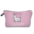 Pink canvas cosmetic travel organizer bag featuring a cute llama unicorn cartoon design - Pink (hzb926)