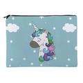 Trousse à maquillage bleue en toile avec imprimé licorne et étoiles pour le rangement - Licorne Bleue (fxhzb764)