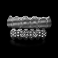 Ensemble de grills de dents hip hop argentés avec texture grillagée et strass brillants - Ensemble Argent (Grille Haut + Glacé Bas)