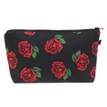 Floral makeup bag with vibrant red roses on black fabric and top zipper closure - Black Rose Floral (hzb872)
