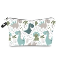 Close-up of waterproof makeup bag with cartoon dinosaur prints and black zipper closure - Cartoon Dinosaur Print (White)