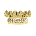 Ensemble de grillz Hip Hop en or poli avec strass blancs étincelants sur le bas - Ensemble Or (Sergé Haut + Glacé Bas)